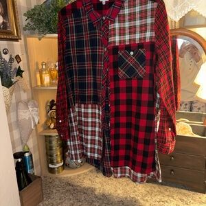 John Mark Red and Black Plaid Patchwork Shirt